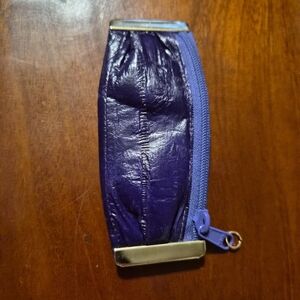 Purple Vintage  80s Vibe Leather Zipper Coin Puese For A Keychain